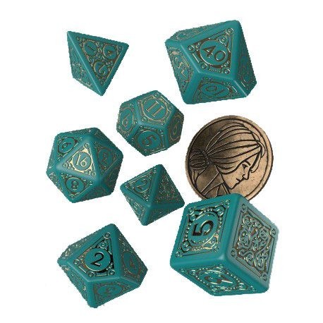Pack de dados The Witcher Triss verde azulado y dorado