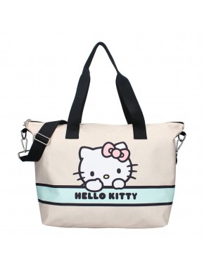 Bolso beige con imagen de Hello Kitty y correa negra