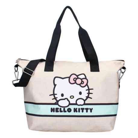 Bolso beige con imagen de Hello Kitty y correa negra
