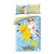Funda nórdica Pokémon con Pikachu y amigos sobre fondo azul.