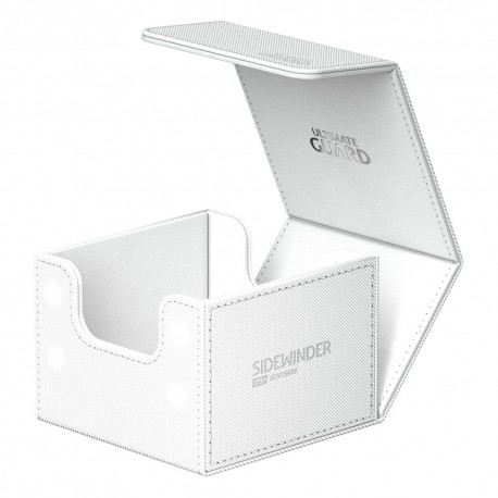 Caixa de cartas Ultimate Guard Sidewinder branca aberta.