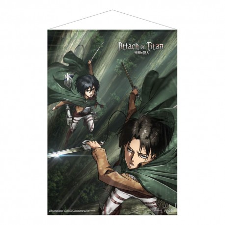 Poster en tissu L'Attaque des Titans avec Mikasa et Levi