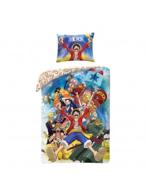 Funda nórdica One Piece con personajes y almohada, cama individual