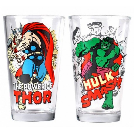 Set 2 glasses Hulk and Thor Marvel