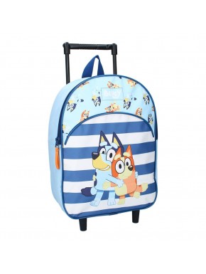 Mochila trolley Bluey con diseño de personajes y rayas azules