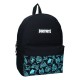 Mochila Fortnite negra con bolsillo y dibujos azules