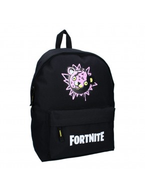 Mochila negra de Fortnite con dibujo rosa