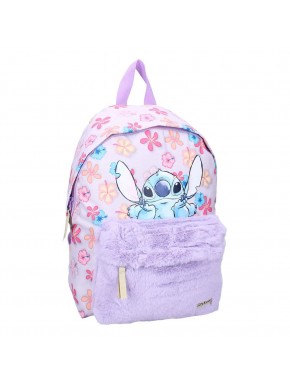 Mochila Lilo & Stitch con diseño floral y bolsillo peludo