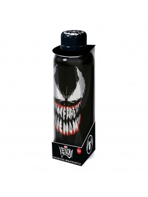 Botella de agua negra con diseño de Venom