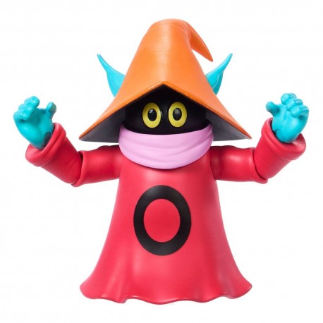 Figura de Orko de 14 cm en rojo y azul, con sombrero naranja.