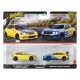 Dos modelos de Honda Civic Type R en azul y amarillo.