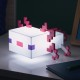 Lámpara Axolotl de Minecraft encendida en tono rosa