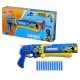Lanzador NERF Fortnite azul y amarillo con dardos.
