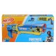 Lanzador NERF Fortnite azul y amarillo con dardos.