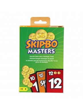 Caja y cartas del juego Skip-Bo Masters de Mattel
