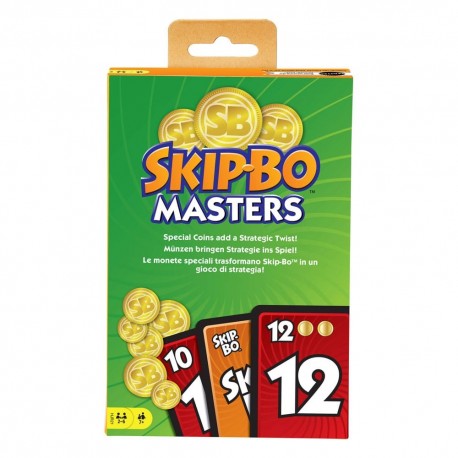 Caja y cartas del juego Skip-Bo Masters de Mattel