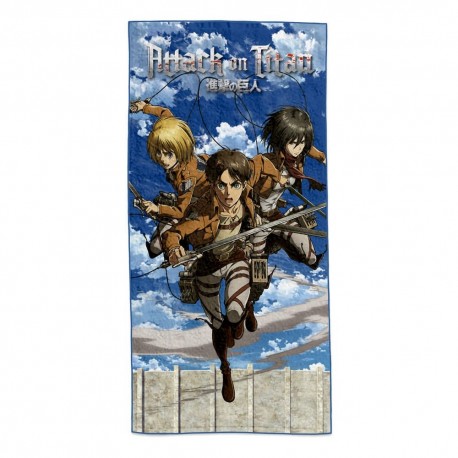 Toalla de Attack on Titan con Eren, Mikasa y Armin