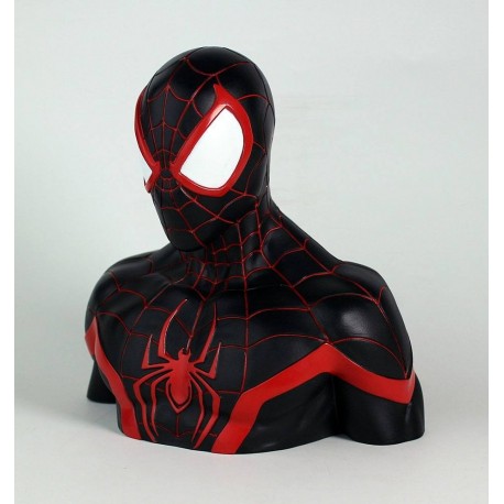 Cofrinho Spider-Man Miles Morales em PVC preto e vermelho