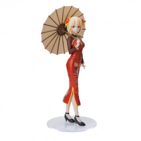 Statue de Chisato Nishikigi en style chinois avec un parasol.