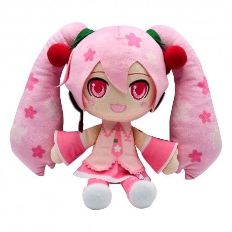 Peluche rosa Vocaloid Sakura Miku con detalles florales