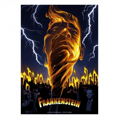 Lithographie de Frankenstein avec flammes et éclairs, édition limitée