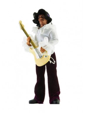 Figura Jimi Hendrix con guitarra y ropa de tela blanca