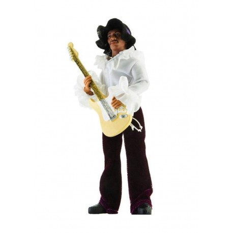 Figura Jimi Hendrix con guitarra y ropa de tela blanca
