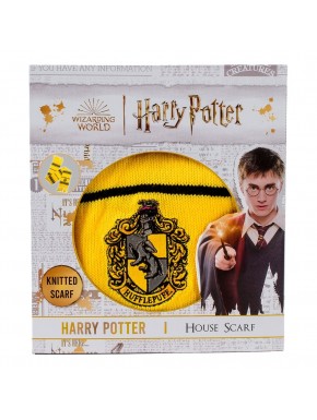 Bufanda amarilla con rayas negras y escudo de Hufflepuff