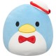 Pelúcia Squishmallows Sanrio Tuxedosam, 25 cm, azul e branco, com chapéu.