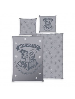 Funda nórdica gris Harry Potter con escudo de Hogwarts