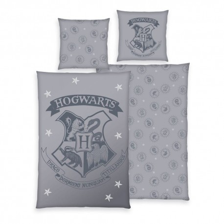 Funda nórdica gris Harry Potter con escudo de Hogwarts