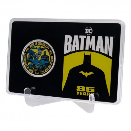 Pièce édition limitée 85e anniversaire Batman avec support et boîte.