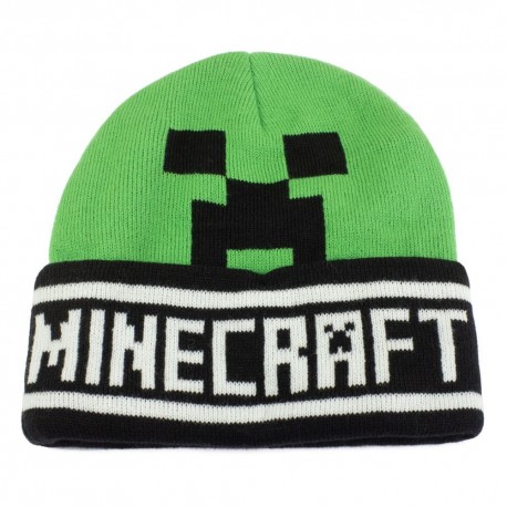 Bonnet Beanie vert Minecraft avec design Creeper
