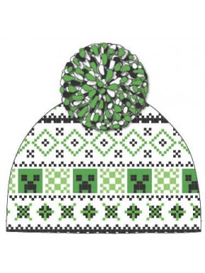 Gorro de Minecraft verde con pom-pom y diseño Creeper