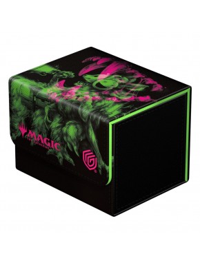 Caja de mazo Magic: The Gathering con ilustraciones verdes y rosas.