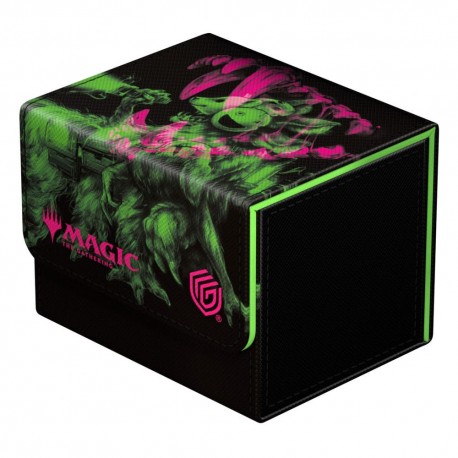 Caja de mazo Magic: The Gathering con ilustraciones verdes y rosas.