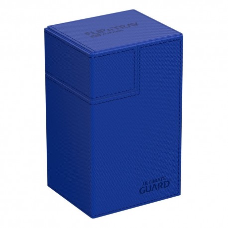 Boîte de cartes Ultimate Guard bleue avec plateau amovible.