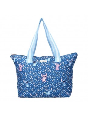 Bolso Lilo & Stitch azul con diseño floral y personajes de Stitch