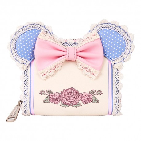 Carteira Disney Minnie com design floral e renda