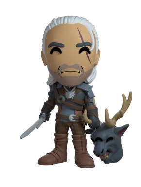 Figura de Geralt de The Witcher 3 com espada e cabeça de monstro.
