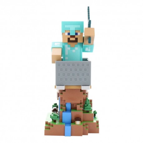 Soporte Minecraft Steve armadura diamante sosteniendo mando