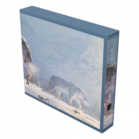 Álbum con ilustración de cazador en nieve