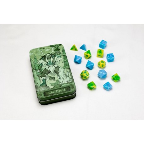 Pack de dados poliresina verde y azul de druida