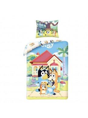 Funda nórdica Bluey con personajes y casa colorida