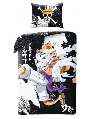Funda nórdica One Piece con diseño de Luffy en blanco y negro