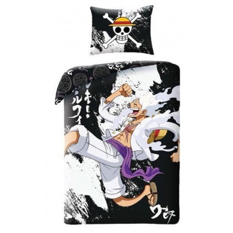 Housse de couette One Piece avec design de Luffy en noir et blanc