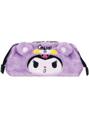 Plumier Sanrio Kuromi de poliéster color lila con bordados.