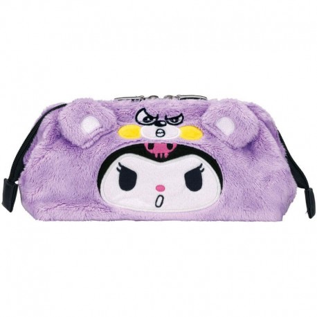 Plumier Sanrio Kuromi de poliéster color lila con bordados.