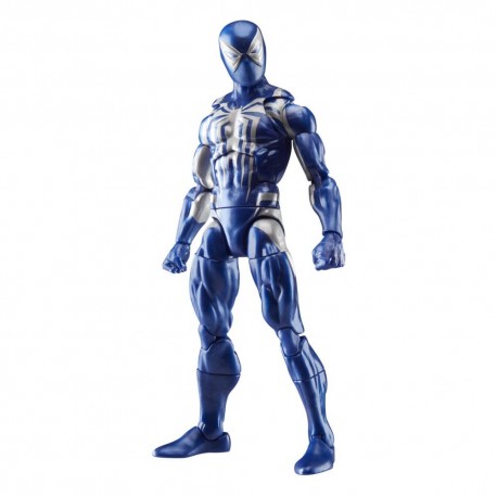 Figura de Spider-Man traje Anti-Venom en azul y blanco.
