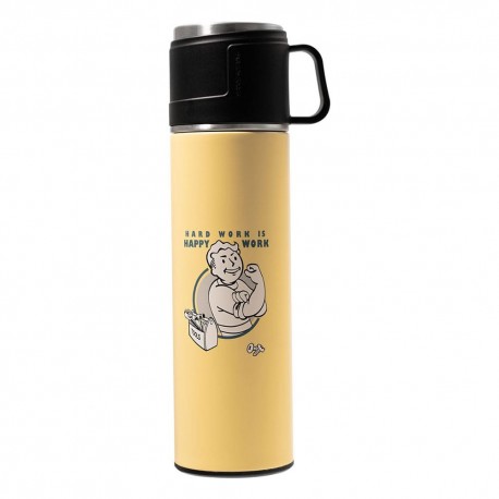 Botella amarilla de Fallout con diseño Vault Tec y Vault Boy